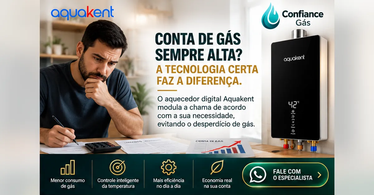 Aquecedor a gás digital Aquakent com modulação de chama para economizar gás