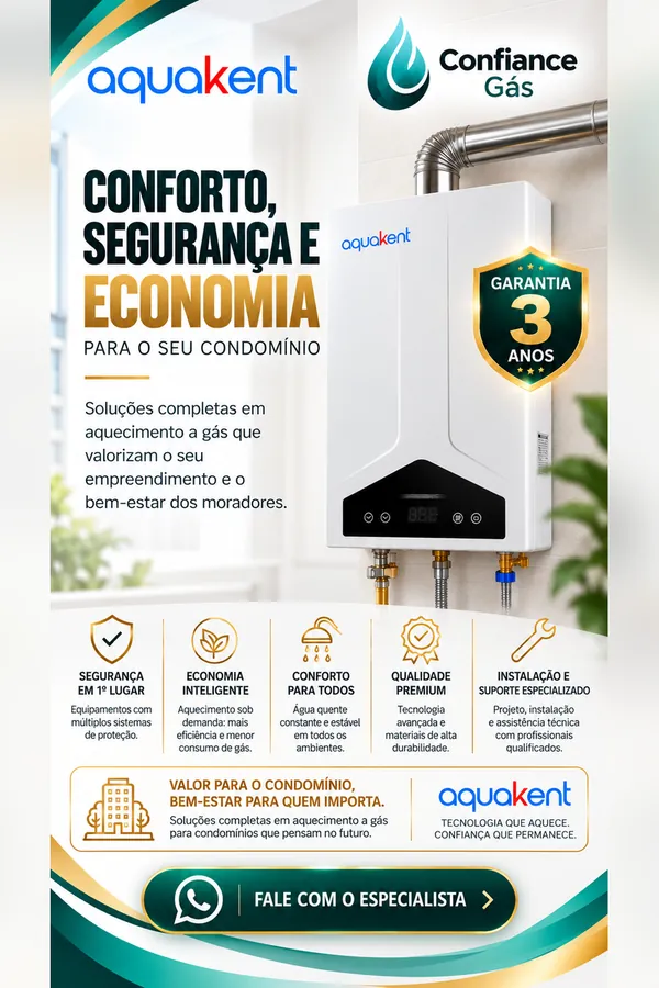 Aquecedor a gás Aquakent para condomínios, com conforto, segurança e economia para os moradores