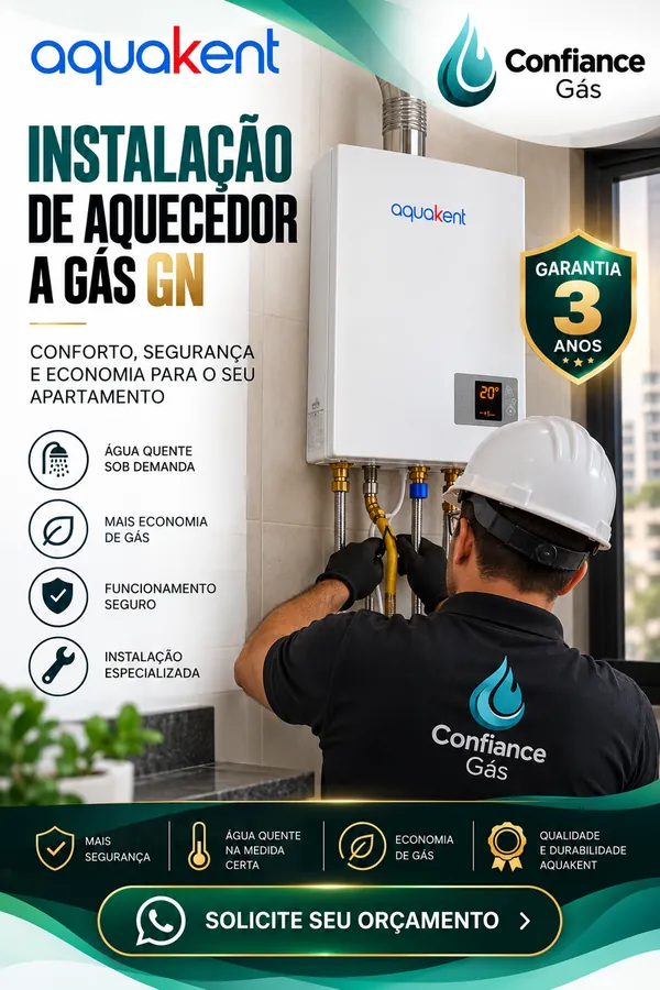 Aquecedor a gás Aquakent instalado por técnico da Confiance Gás